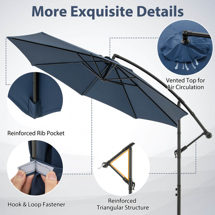 Costway Parasol suspendu deporte de 10 pieds avec reglage d'inclinaison facile, 8 baleines, arriere-cour bleu