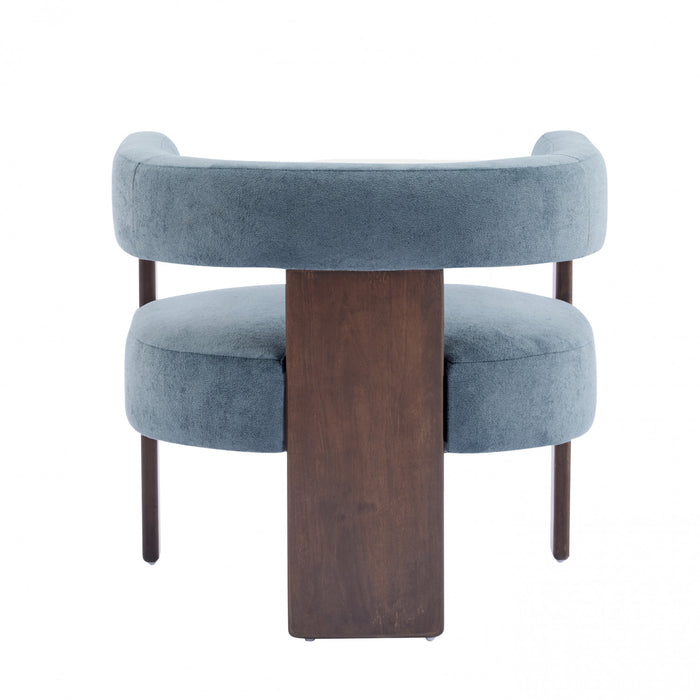 Olivia Fauteuil d’appoint rembourre en velours avec dossier cylindrique et structure en bois de caoutchouc, bleu