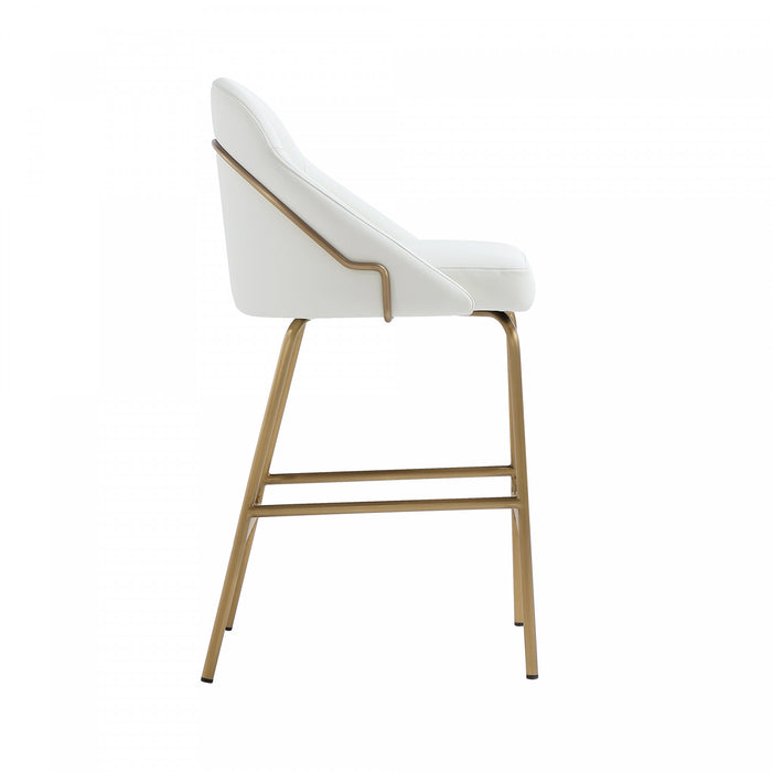 Tabouret de comptoir moderne Gracie en metal, rembourre, blanc et or