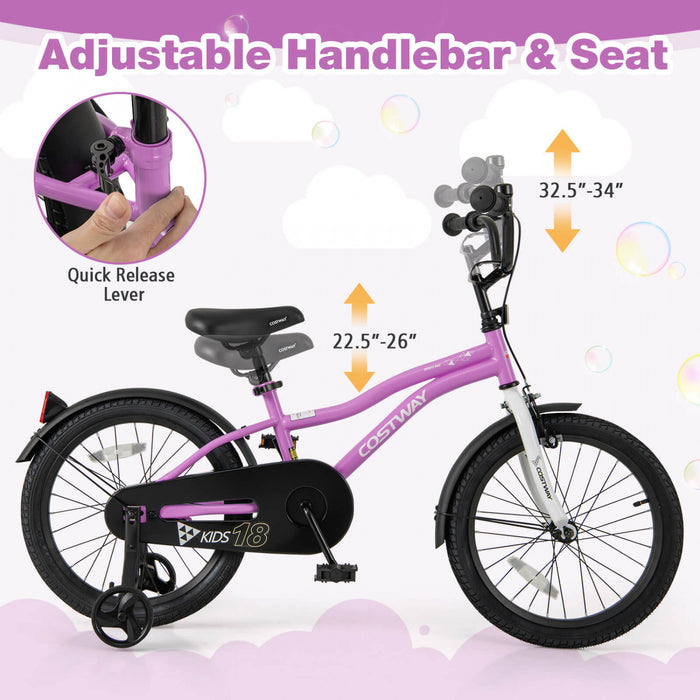 Costway 18\" Velo Pour Enfants Pour Garcons Et Filles De 4 A 8 Ans Avec Reflecteurs De Frein A Main Reglables Violet