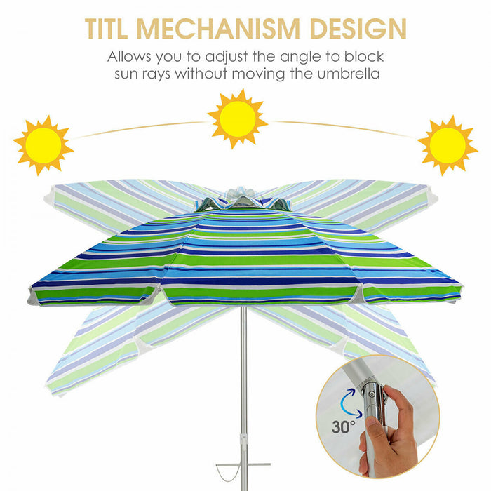 Costway Parasol de plage pour patio de 6,5 pieds, protection solaire, inclinaison, avec sac de transport, turquoise