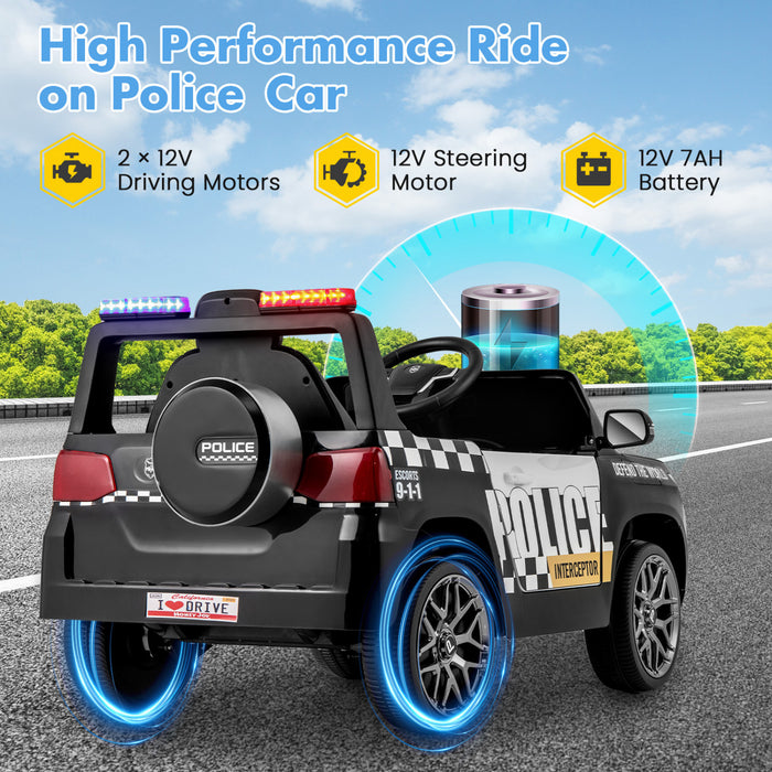 Honeyjoy Kids Ride Sur Voiture De Police 12v 7a Batterie Voiture De Police Avec Telecommande Noir