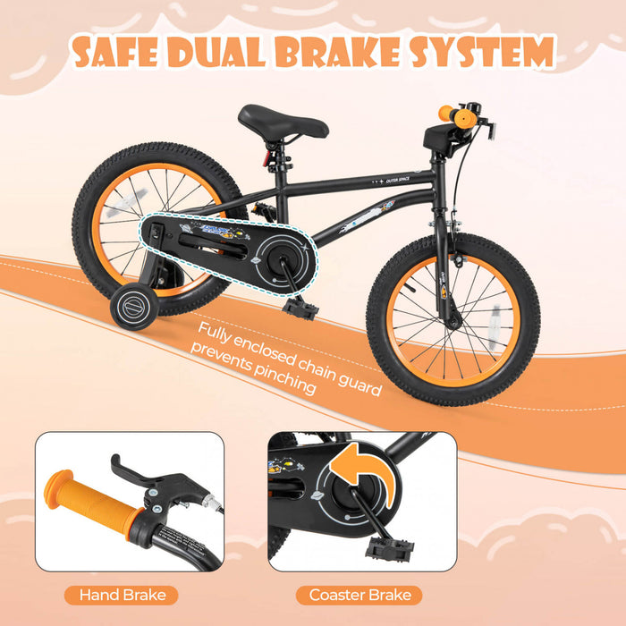 Velo Costway 16 Pouces Pour Enfants De 4 A 7 Ans Avec Selle Reglable Et Guidon Antiderapant Noir