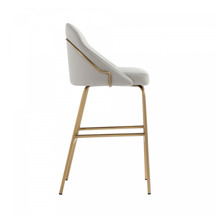 Tabouret de bar moderne en metal Gracie, rembourre, gris pierre et or