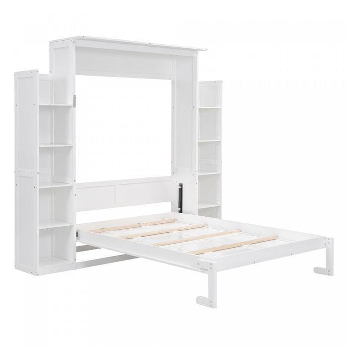 Aiden Lit escamotable Murphy avec etageres et eclairage LED, taille Full, blanc