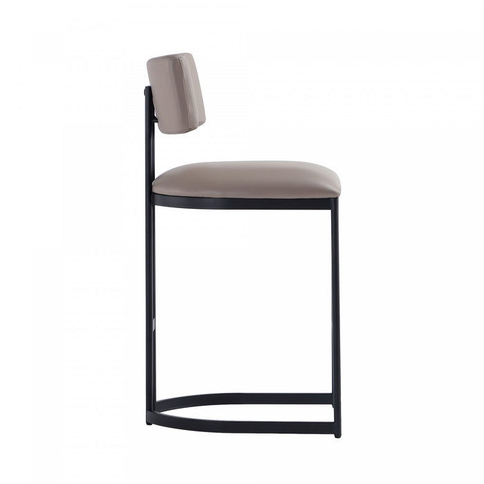 Tabouret de comptoir contemporain moderne Juno en cuir vegetalien et metal, coloris taupe