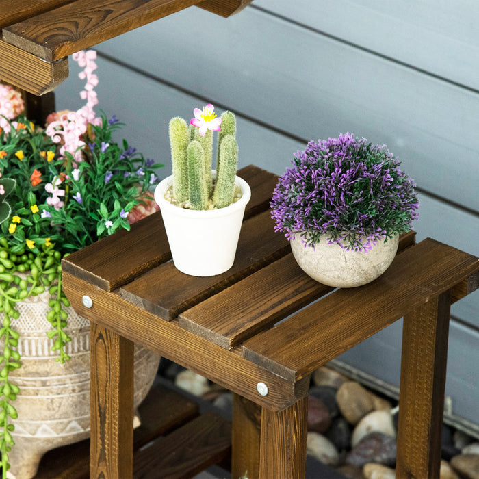 Outsunny Support Pour Plantes En Bois A 6 Niveaux Pour Plantes, Support Pour Pots De Fleurs Multiples Pour Salon, Coin Patio, Balcon