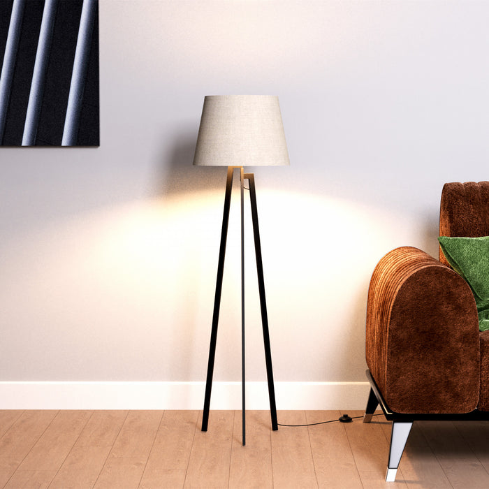 Lampe à pied architecturale noire de 64 po à trépied avec abat-jour texturé