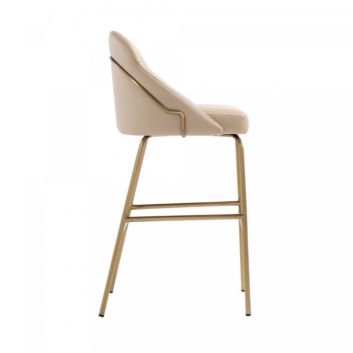 Tabouret de bar moderne Gracie en metal et tissu, coloris beige et dore