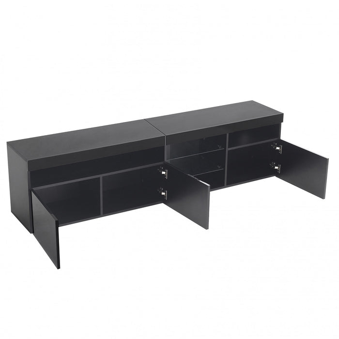 James 70.8\" Cabinet TV Moderne avec Eclairage LED USB et Facade Haute Brillance, Noir