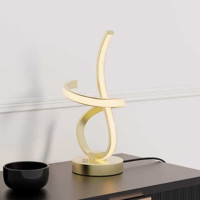 Lampe de table à DEL de 16 po dorée avec motif torsadé