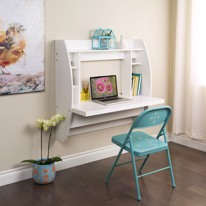 Bureau mural avec rangement - blanc