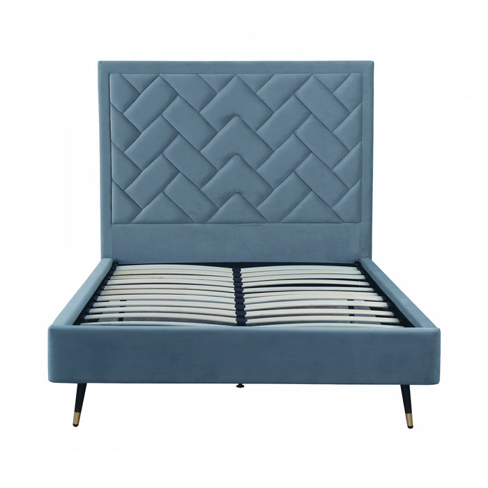 Lit double moderne Crosby en velours bleu capitonne