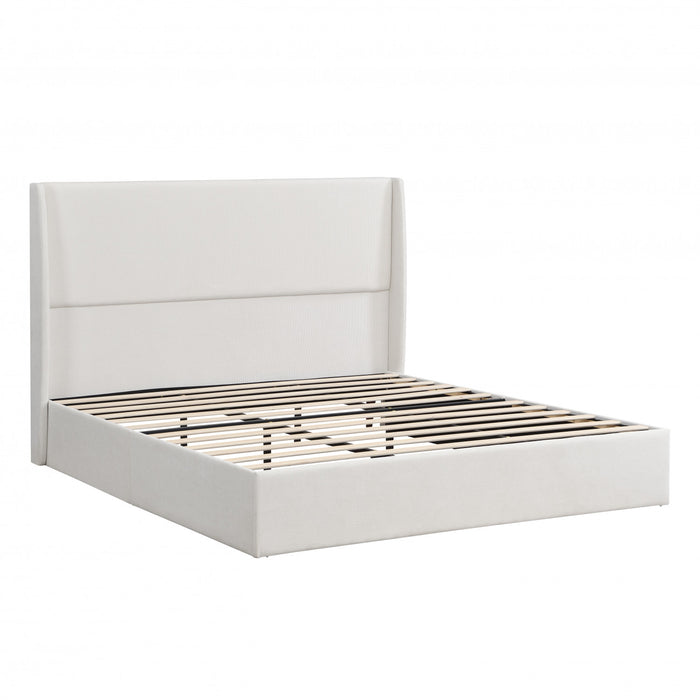 Liam Lit plateforme rembourre avec tete de lit a ailes, taille King, beige