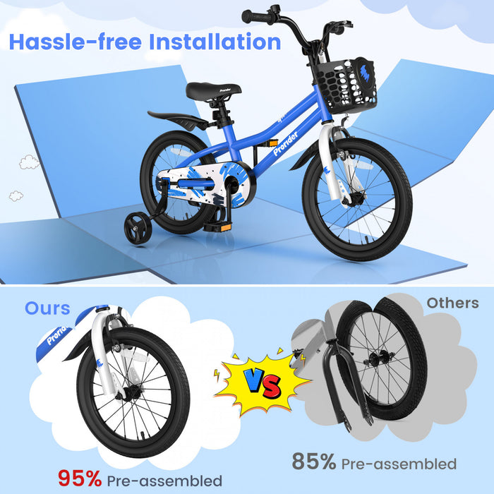Velo Costway 16\" Pour Enfants Avec Roues D'entrainement Amovibles Et Panier Pour 4-7 Ans Bleu