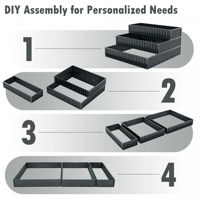 Costway 2 Pcs Lit De Jardin Eleve A 3 Niveaux, Boite De Planteur Exterieure Elevee En Metal De 47\" X 47\" X 24\" Noire