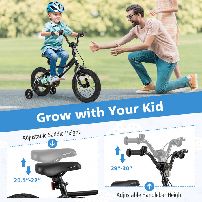 Costway 14\" Velo D'entrainement Pour Enfants Avec Roues D'entrainement Amovibles Pneumatiques Noir