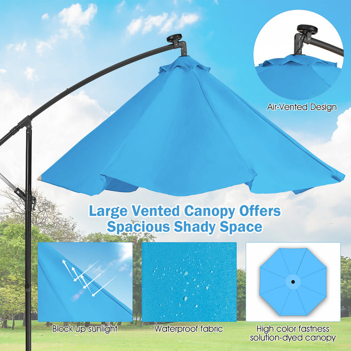 Costway Parasol deporte solaire 10FT 32 LED eclairees Bleu pour patio exterieur