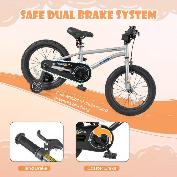 Velo Costway 16 Pouces Pour Enfants De 4 A 7 Ans Avec Selle Reglable Et Guidon Antiderapant Argent