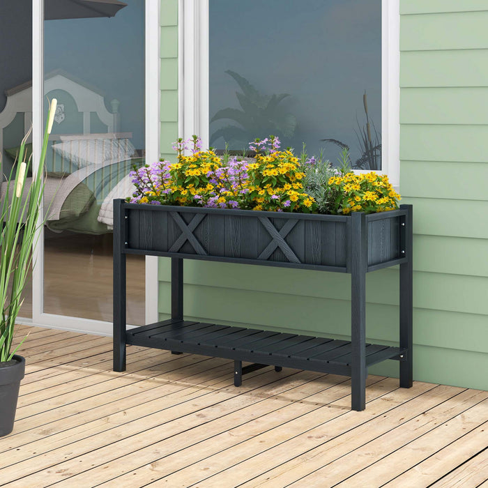 Costway Hips Souleve Lit De Jardin Poly Bois Eleve Planter Boite Avec Les Jambes, Etagere De Stockage Noir