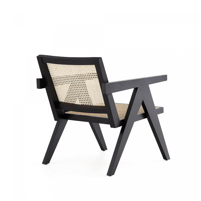 Fauteuil d’appoint industriel chic Hamlet avec dossier en cannage, bois noir et naturel – Lot de 2