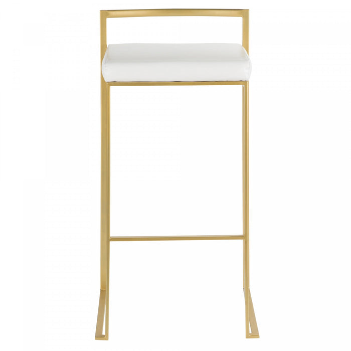 Tabouret bar contemporain Fuji en similicuir blanc - ensemble de 2