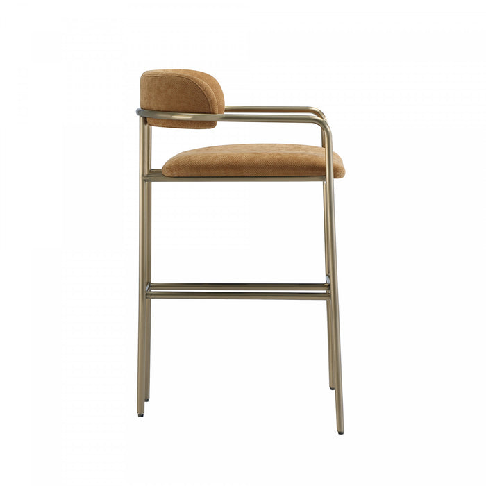 Tabouret de comptoir moderne mi-siecle en metal et tissu, coloris curcuma