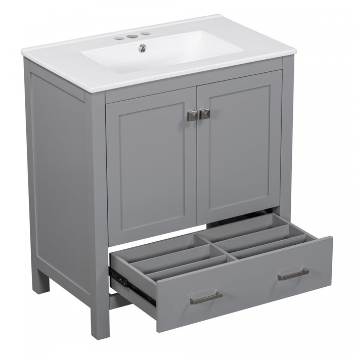 Harper Meuble de salle de bain 30 pouces avec vasque en ceramique et armoire de rangement intelligent, Gris