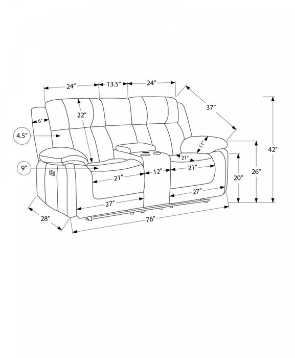 Causeuse Rembourre 2 Places Inclinable Electrique, 63\"L, Tissu Gris Clair, Transitionnel