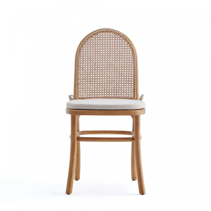 Chaise de salle a manger Paragon Industry Chic avec dossier en cannage et assise rembourree en bois, coloris flocon d’avoine – Lot de 4