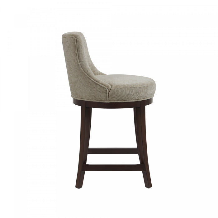 Tabouret de comptoir moderne Lucia en bois et chenille taupe - Lot de 3