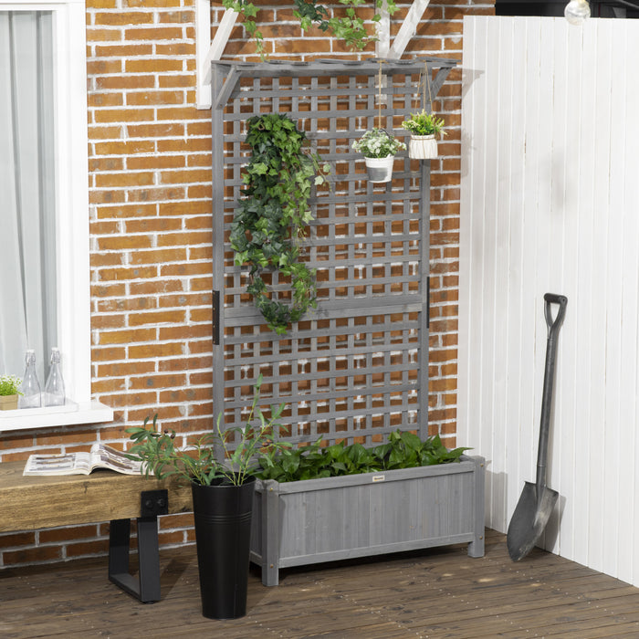 Outsunny Lit De Jardin Sureleve , Jardiniere En Bois Avec Treillis, Jardiniere Avec Ecran De Confidentialite Pour Cultiver Des Legumes, Des Herbes Et Des Fleurs Pour Le Jardin, La Terrasse, Gris
