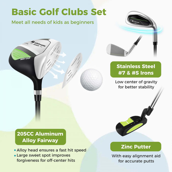 Ultimate Kids Golf Practice Set Junior Complete Golf Club Set Pour Enfants Ages De 5 A 7 Ans Vert