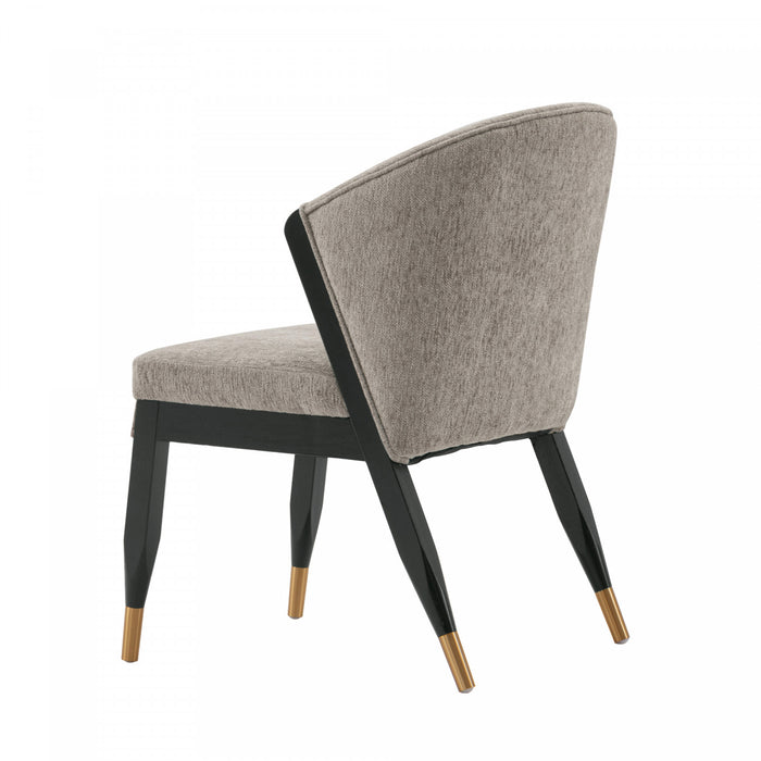 Chaise de salle a manger moderne Ola en bois et chenille coloris pierre - Lot de 2