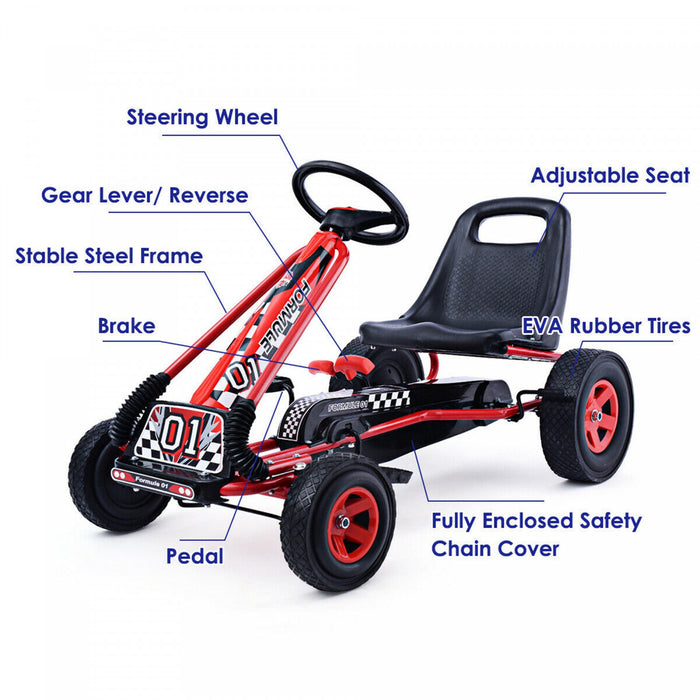 Kart A Pedale Enfant,go-kart D’exterieur Avec Charge Maximale 30kg,siege Reglable,frein,embrayage,4 Roues Pour 3-8 Ans Enfants,filles,garcons 101 X 61 X 62cm Bleu/rouge