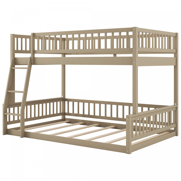 Lit superpose Ethan Full XL sur Queen avec echelle et barrieres de securite, noyer