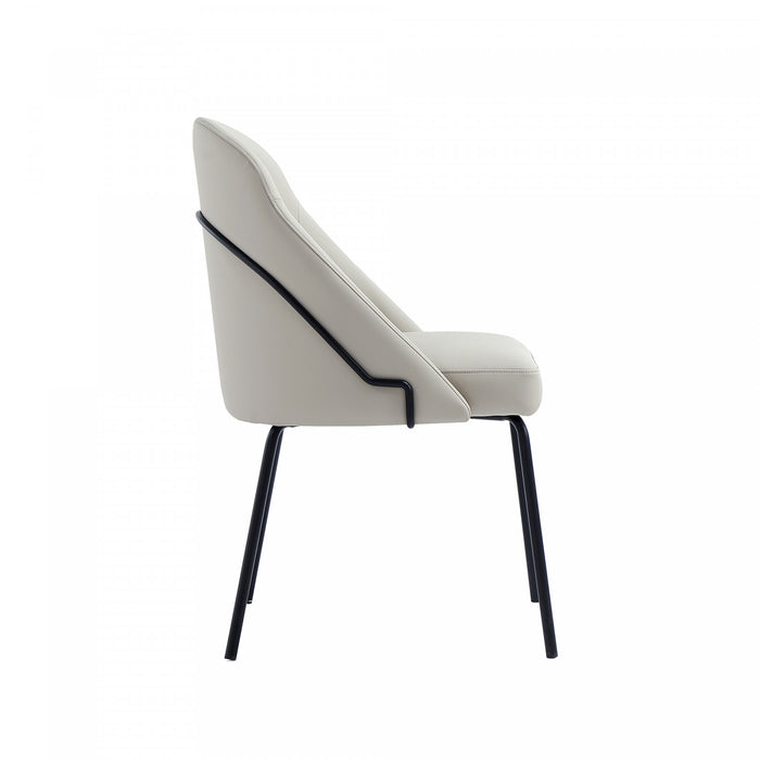 Chaise de salle a manger moderne Gracie en metal et cuir vegetalien, gris pierre et noir