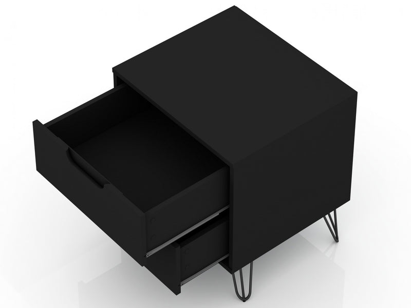 Table de nuit Rockefeller Mid-Century Modern 20\" en noir (2 tiroirs) - Lot de 2