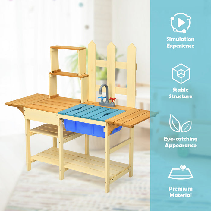 Cuisine Enfants En Bois A L'exterieur, Jeu D'imitation Avec Robinet Et Bassin, Ideal Pour Garcons Filles De Plus De 3 Ans Dans Terrasse, Jardin, Cour, Salon, 109x38x100 Cm