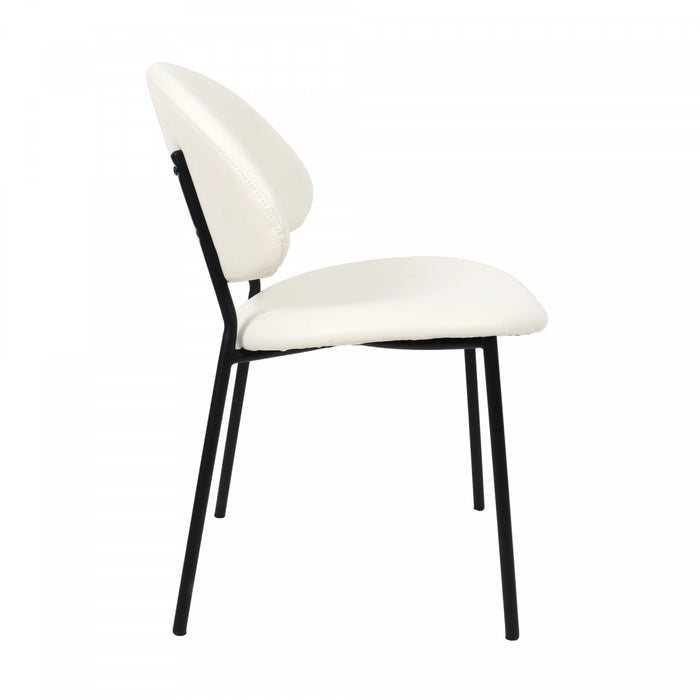 Chaise laterale contemporaine moderne en cuir vegetalien et metal Haven, ivoire - Lot de 4