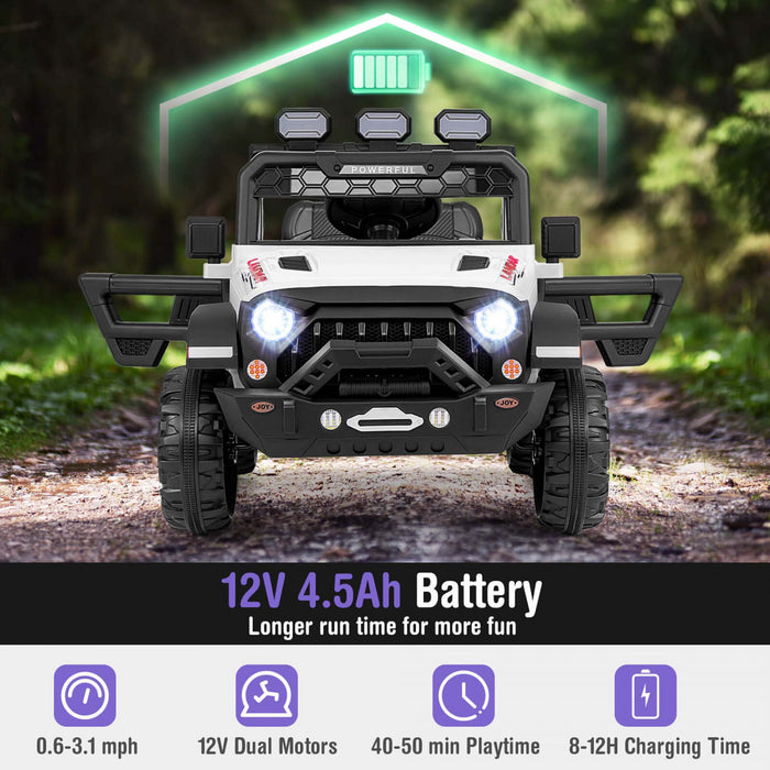 Costway 12v Enfants Roulent Sur Le Camion Avec La Suspension De Ressort Des Moteurs 2 * 12v Et La Telecommande Blanche