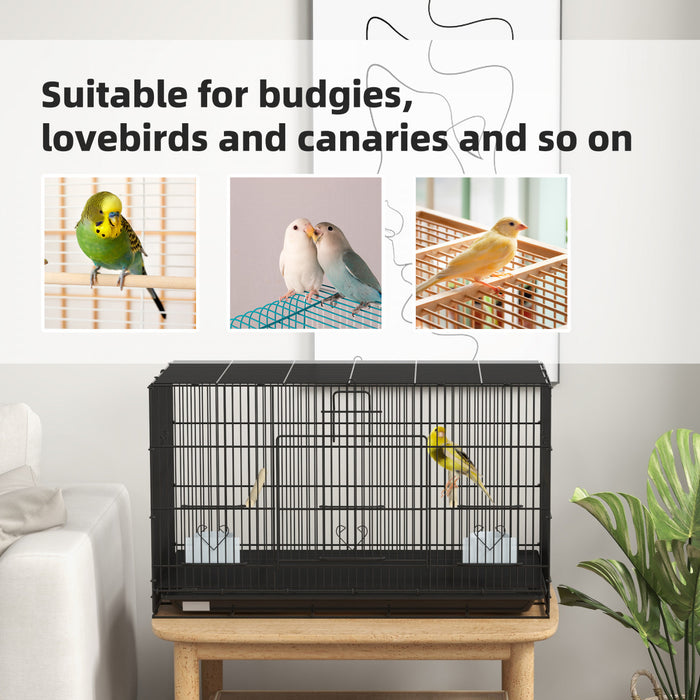 Pawhut 17,7\" Cage A Oiseaux Pour Canaris, Pinsons, Cage A Perruches Avec Plateau Amovible, Panneau En Maille Inferieure, Perchoirs En Bois, Recipients Alimentaires