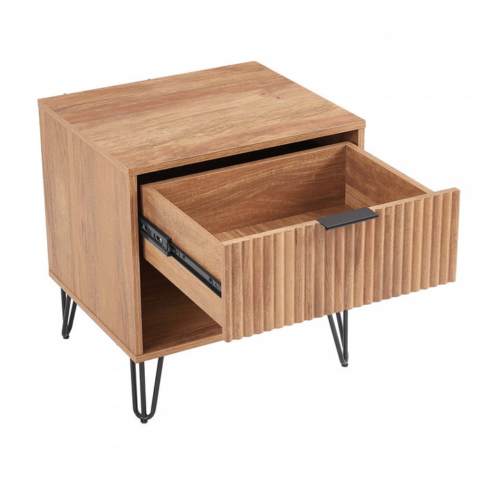 Table de nuit moderne Dumbo 20\" a cannelures en brun dore (1 tiroir)