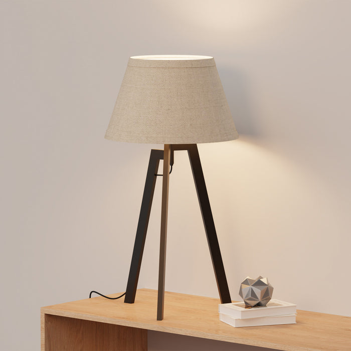 Lampe de table architecturale noire de 27 po à trépied avec abat-jour texturé