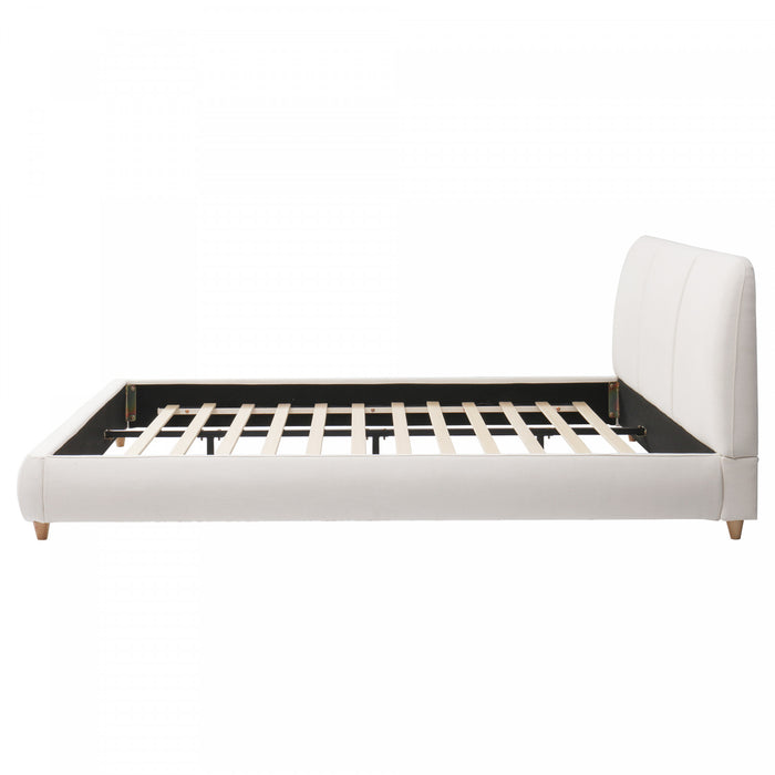 Lit Acheson Rembourre avec Tete de Lit en Lin Doux, Taille Queen - Beige