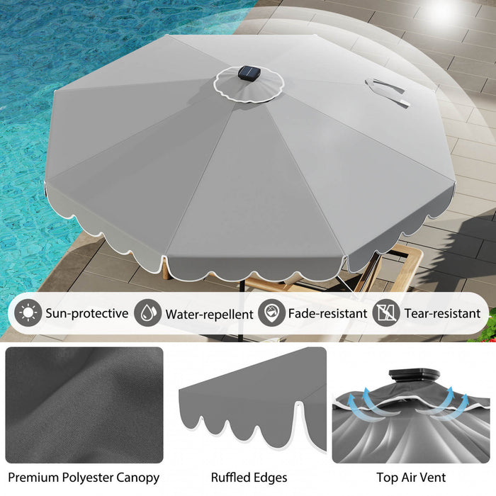 Parasol solaire Costway 10 FT avec 24 LED, 8 baleines et reglage d'inclinaison, gris