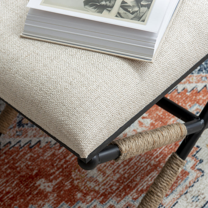 Pouf Ashburn Campaign en tissu d'apparence lin - noir