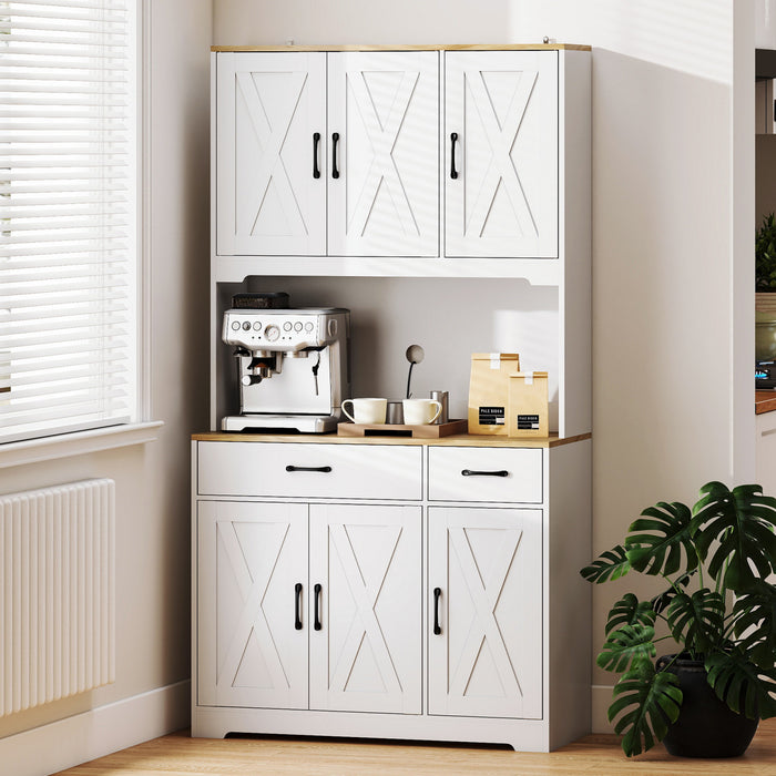 HOMCOM Buffet de Cuisine, 6 Portes, 2 Tiroirs, Meuble de Cuisine Rustique Blanc