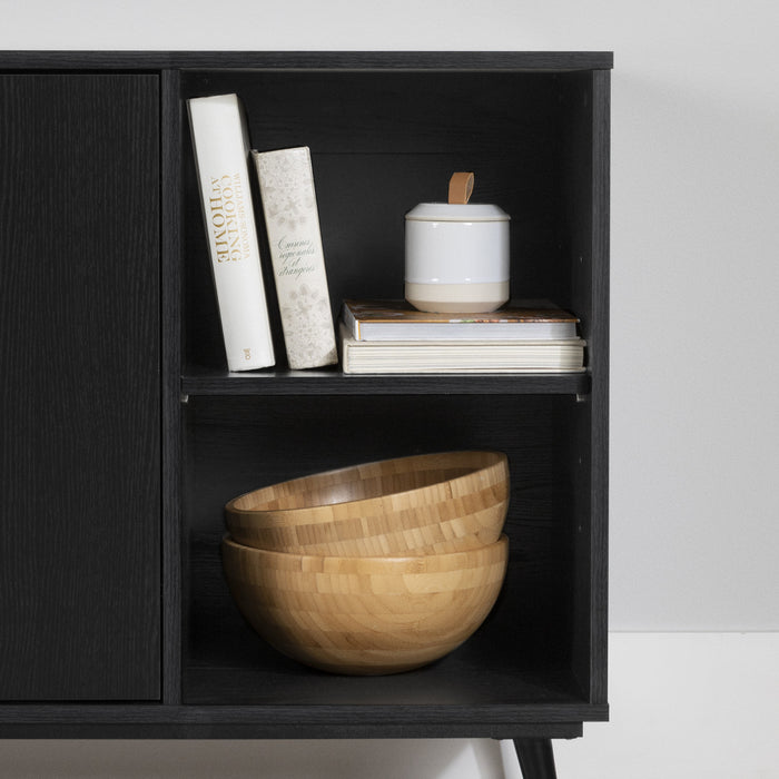  Armoire décorative Mezzy à 2 portes avec rangement ouvert - chêne noir