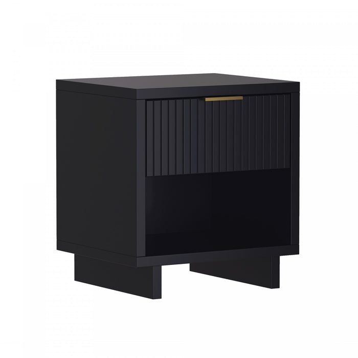 Table de nuit contemporaine Elara 18\" en bois massif noir (1 tiroir)